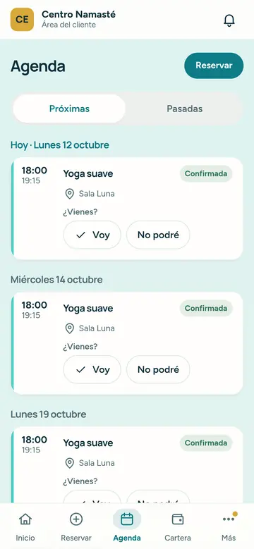 Reserva de un cliente desde el móvil en el área de cliente de Pranarp