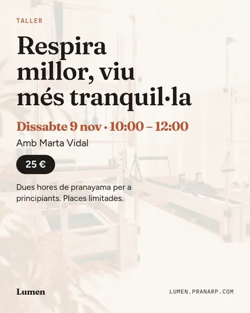 Post d’un taller de respiració dissabte de 10:00 a 12:00, 25 €, amb foto de fons.