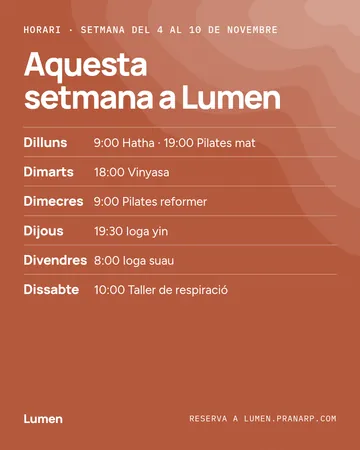 Post amb l’horari de la setmana d’un centre de ioga i pilates, dia per dia.